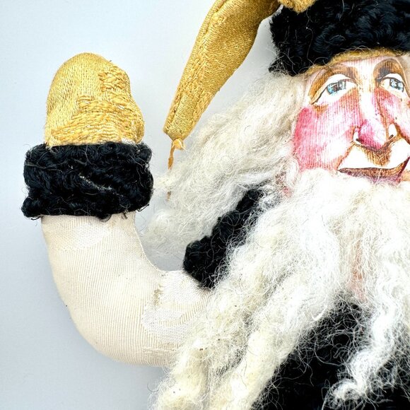 Handcrafted Santa Claus Doll Holiday 19" Gold Hat White Beard Tassel Fabric Gift - Picture 4 of 10